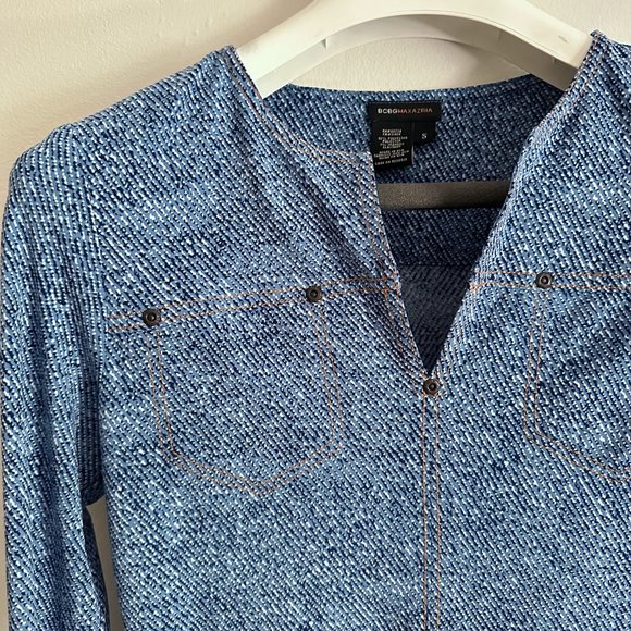 BCBGMaxAzria made in USA Polyester & Spandex Indigo blue Top Small - Picture 2 of 5